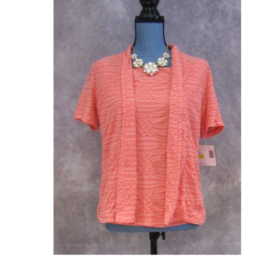 NEW Sag Harbor Coral Rose Layered Blouse Size PM